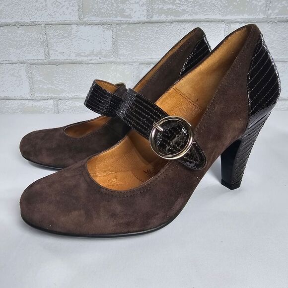 Sofft Florence Mary Jane Closed Toe Pumps Suede Patent Leather Brown Women's 8.5 - Picture 9 of 10